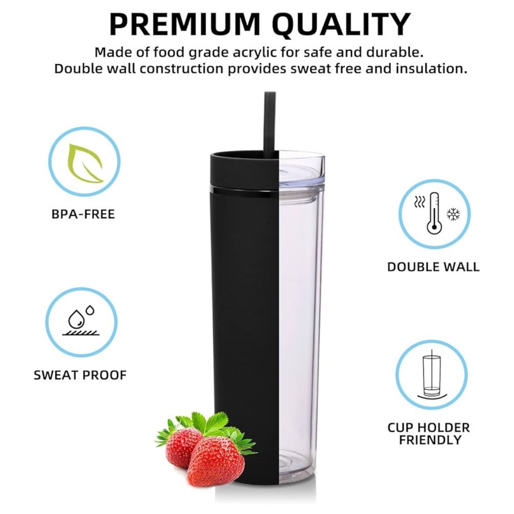 🆕 20oz Skinny Double Wall Tumbler with Lid, Straw BPA Free Matte Acrylic